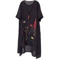 thumbnail image 1 of Mordenmiss Women's Embroidered Linen Dress Summer A-Line Sundress Hi Low Tunic Clothing, 1 of 2