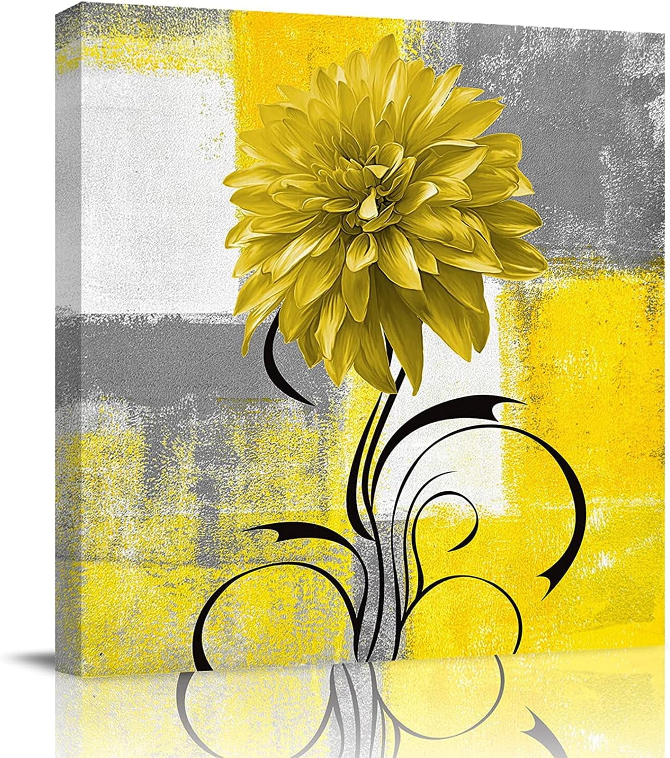 Mordern Abstract Wall Art Canvas Wall Art Yellow Flower Framed