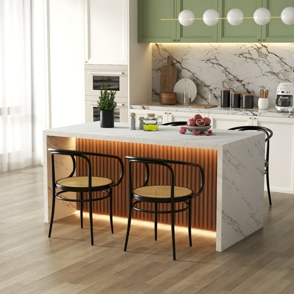 Mordern Marble Stripes Dining Table for 4-6 People63"Large Imitation Marble Dining Table with LED Lights Island Table with Grille design for Dining Room, Home, Office, Living Room, Easy Assembly