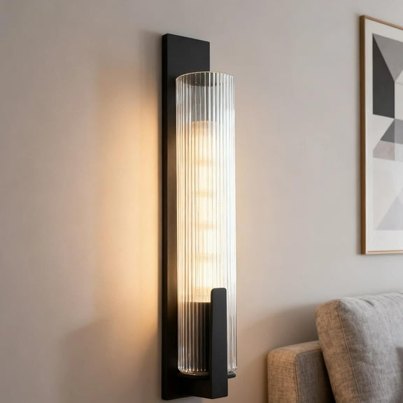 Mordern Matte Black Vanity Light, Wall-Mounted Sconce with Glass Shade, Tube Indoor Sconce beside Mirror, for Bathroom, Bedroom, Living Room, Entryway, Hallway