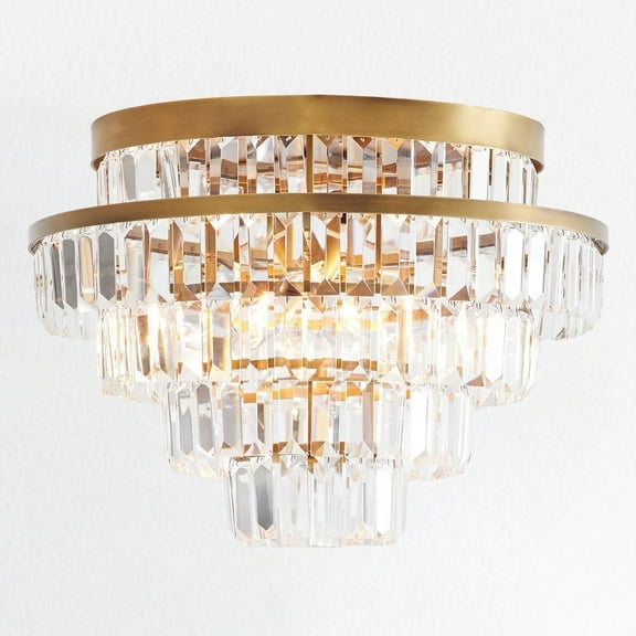 Mordern Round Antique Brass Crystal 17.75 Inch Flush Mount Light, Unique Elegant Semi Flush Mount, Hand-polished Ceiling Light, Close to Ceiling Light for Bedroom, Living Room, Dining Room