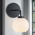 thumbnail image 1 of Mordern Single Matte Black Metal with Milk Glass Shade Vanity Light, Minimalist Wall-Mounted Sconce, Contemporary Wall light, Indoor Sconce beside Mirror, for Bathroom, Living Room, Dining Room, 1 of 9