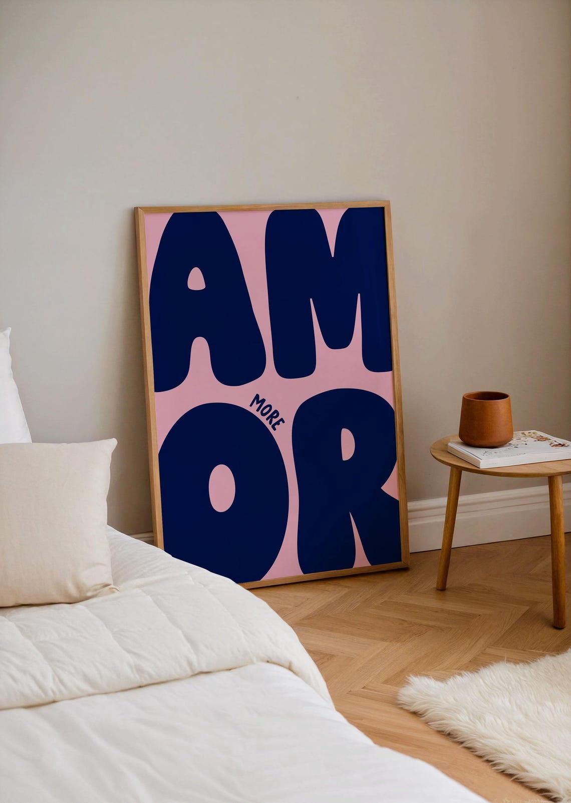 More Amor Navy Bold Typography Retro Wall Art, Living Room And Gallery ...