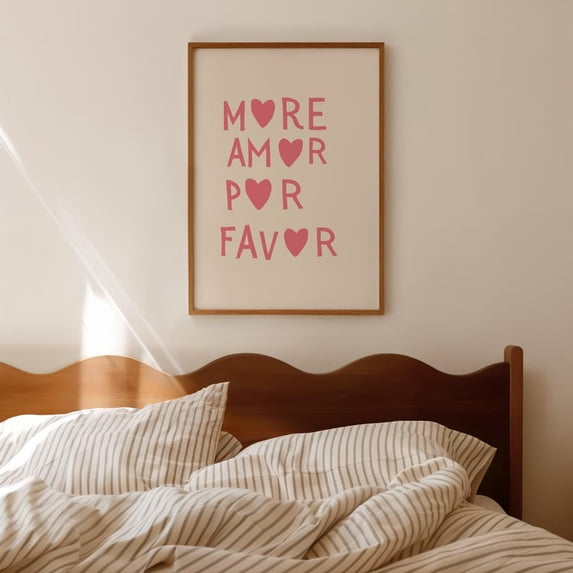 More Amor Por Favor Print: Trendy Girly Heart Typography Art UNFRAMED PAPER POSTER, Home Decor, Vintage Gift, Living Room Dercor