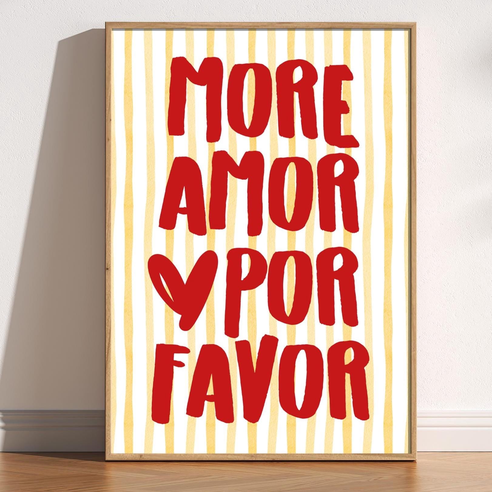 More Amor Por Favor Red Spanish Typography Bold Love Affirmation Poster ...