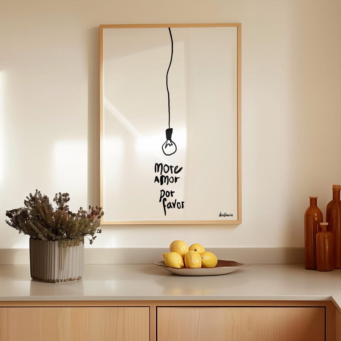 More Amor Por Favor Spanish Lightbulb Illustration Poster Unframed ...