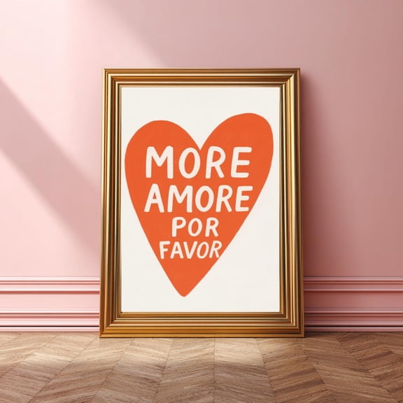 More Amore Por Favor Print Retro Spanish Quote, Colorful Wall Art Poster Decor, Stretched Canvas Size 8x12 F03.1.22l1130