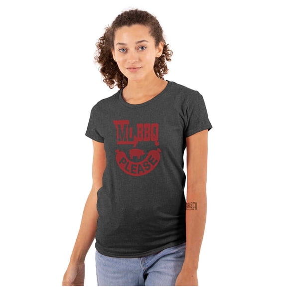 More BBQ Please Funny MO Missouri Womens Slim Fit Graphic Tee Brisco Brands L