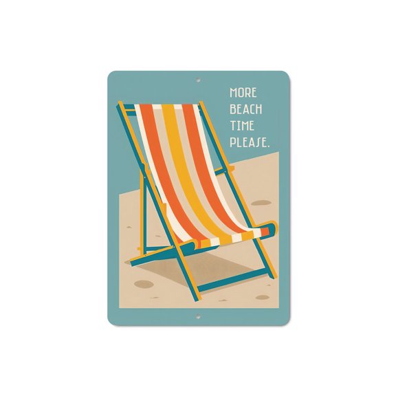 More Beach Time Please Aluminum Metal Decor Sign - 10x14 inches