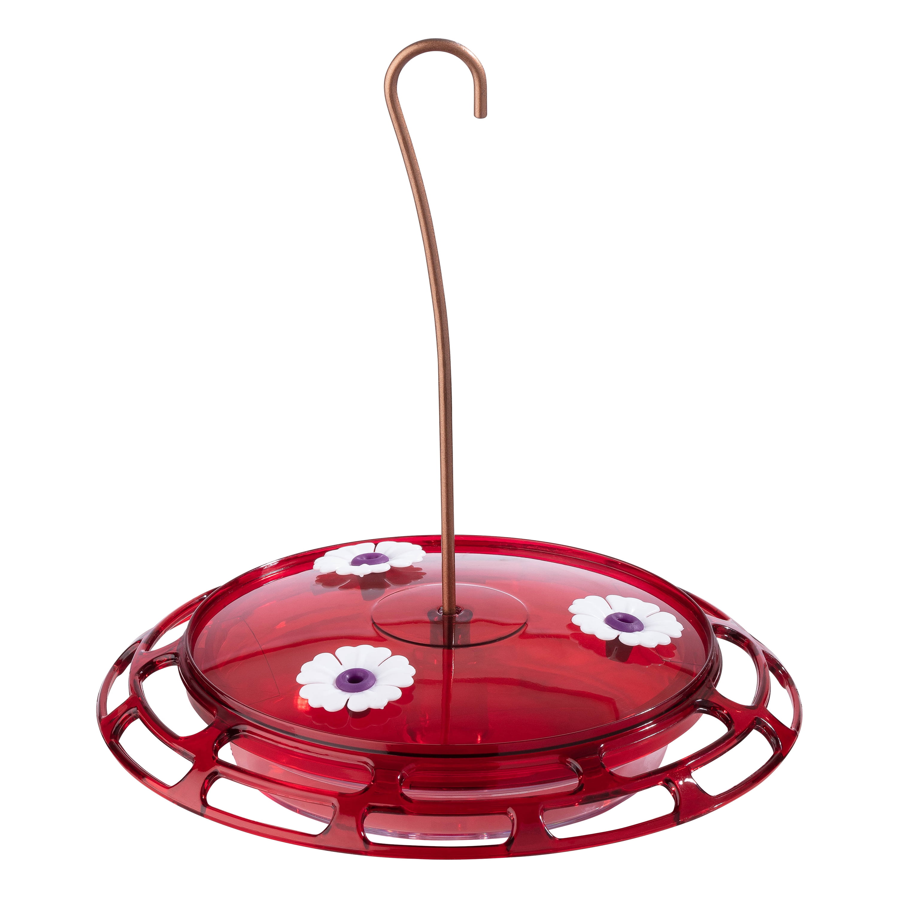 Red Plastic Window and Post Mounted Hummingbird Feeder with 3 Ports