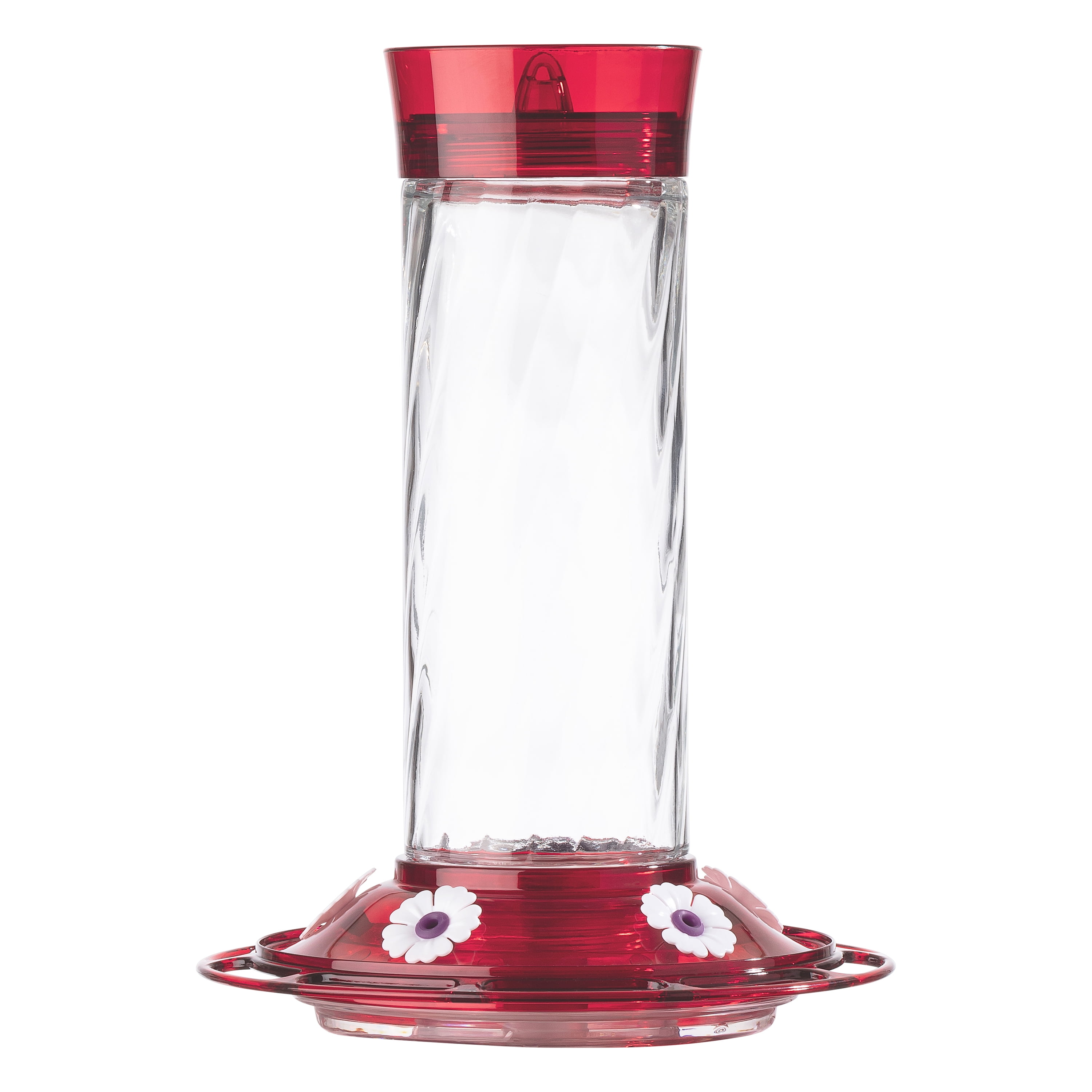 Red Glass Hanging Hummingbird Feeder with Plastic Base