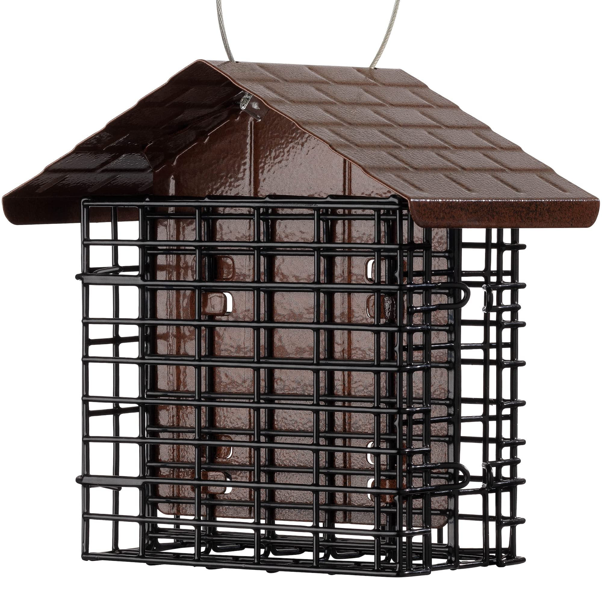 Brown Metal Double Suet Cage Bird Feeder with Roof