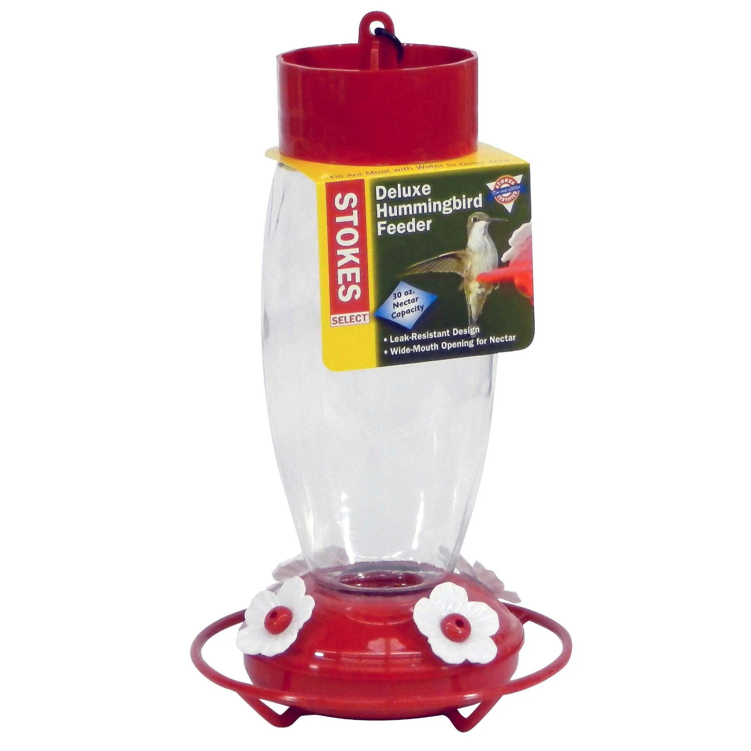 Deluxe 30 Oz Clear Glass Hummingbird Feeder with Red Base