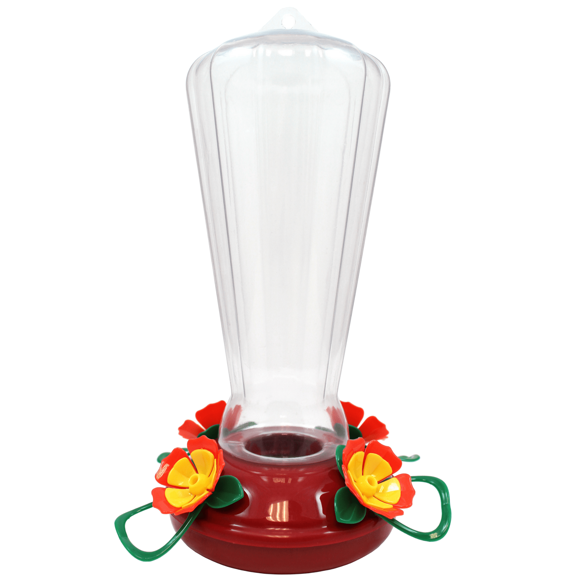 Clear Plastic Hanging Hummingbird Feeder with Red Base