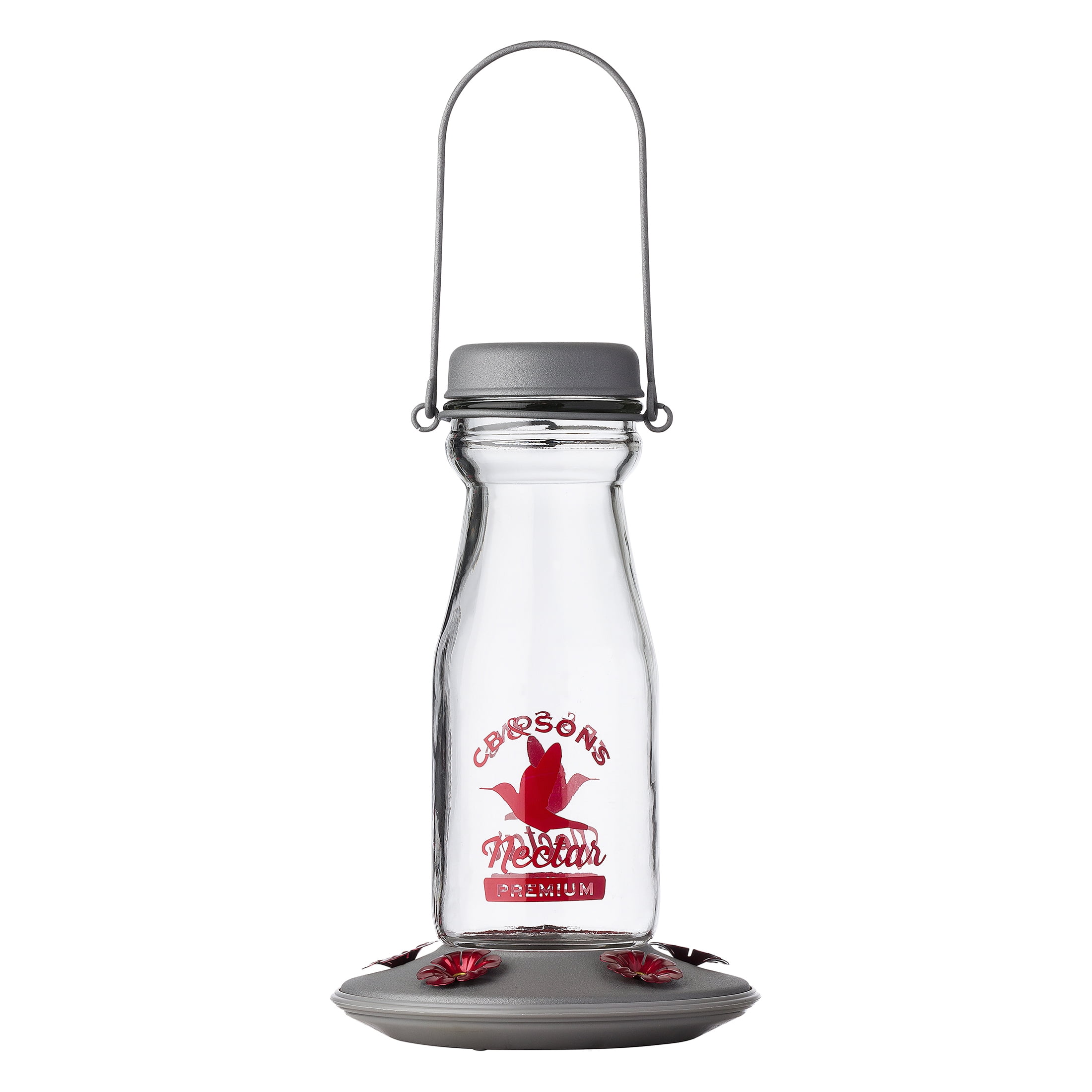 More Birds Jersey Hummingbird Feeder, Glass Milk Bottle, 5 Feeding Ports and 18-Ounce Nectar Capacity