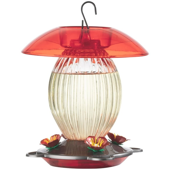 More Birds Jubilee Glass Bottle Hummingbird Feeder, 20 oz Nectar Capacity, Clear