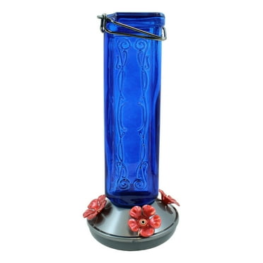 More Birds Kristina Blue Glass Hummingbird Feeder, 19 oz Capacity