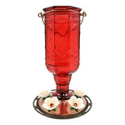 More Birds Red Jewel Glass Bottle Hummingbird Feeder, 20 oz Nectar Capacity