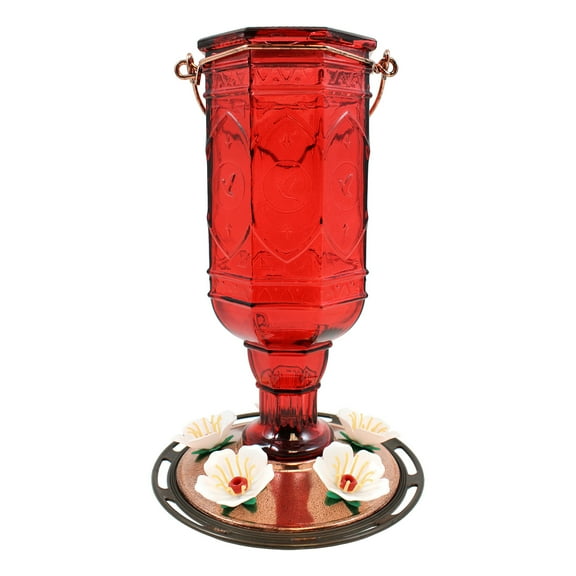 More Birds Red Jewel Glass Bottle Hummingbird Feeder, 20 oz Nectar Capacity