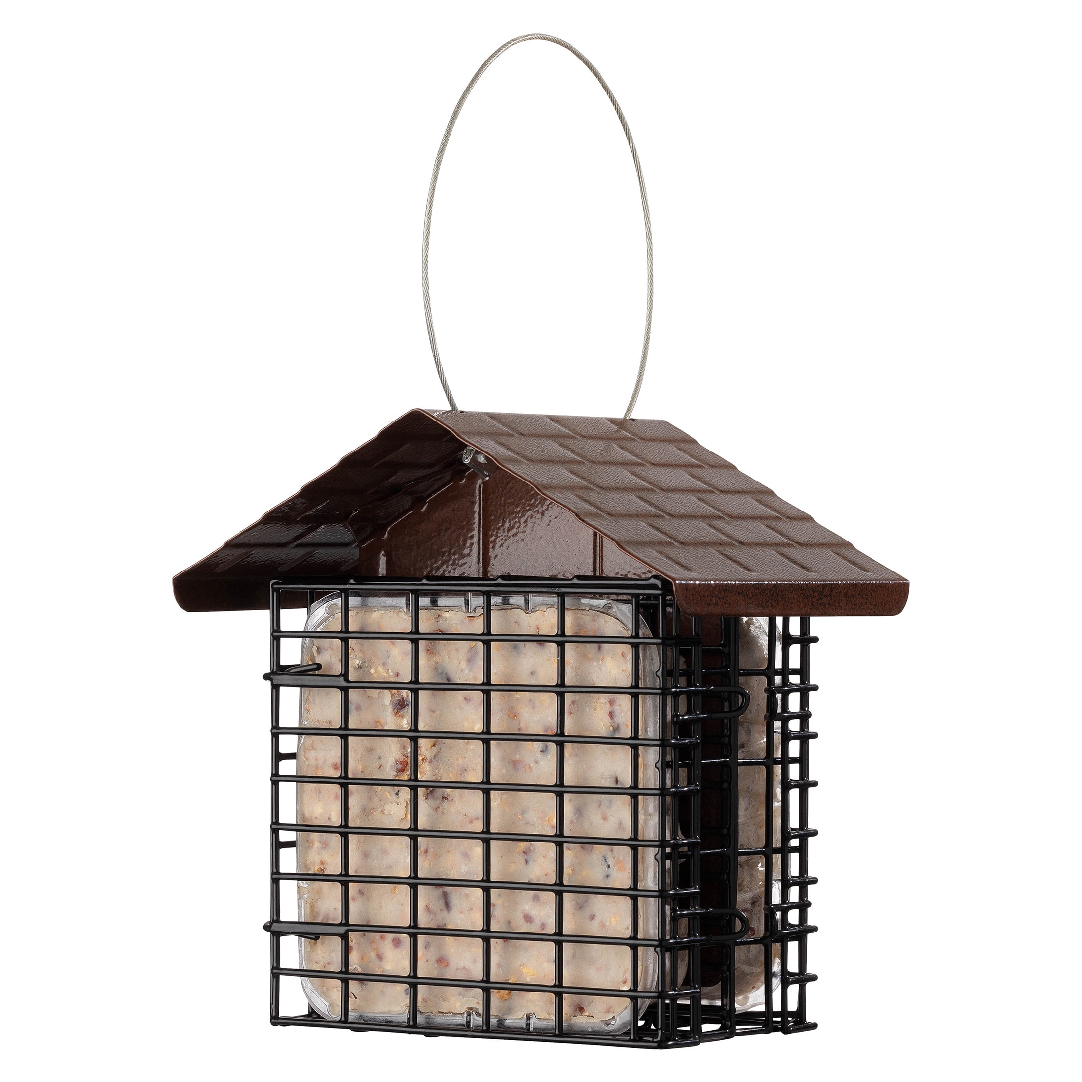Brown Metal Double Suet Cage Bird Feeder with Roof