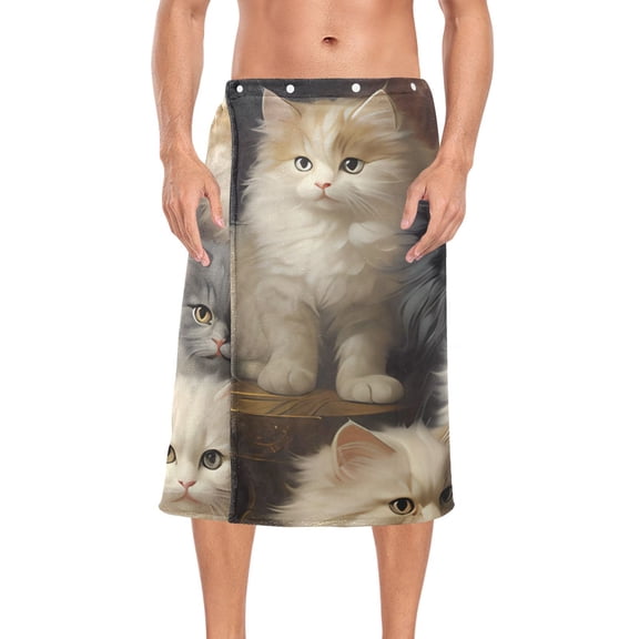 More Cats Bath Towel Wrap for Man Adjustable Shower Wrap Button Closure Body Towel for Sauna Gym