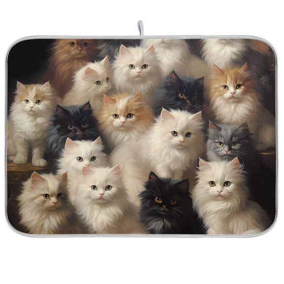 More Cats Dish Drying Mat Dish Drainer Rack Mats Water Absorbent Non-Slip Easy Clean Heat Resistant for Kitchen Counter