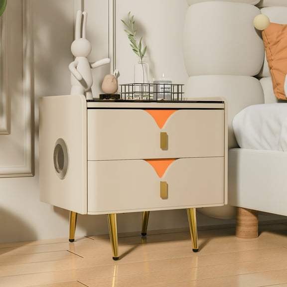 More Change 20" White Smart nightstand with USB Wireless Charging Station, LED 3-Color Lights, and Bluetooth Speakers