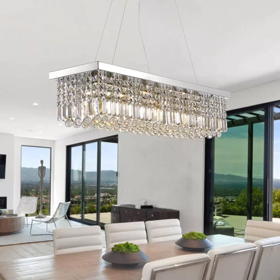 More Change 31.5inch Rectangle K9 Crystal Chandelier Dinning Room Bar Ceiling Light Pendant Lamp