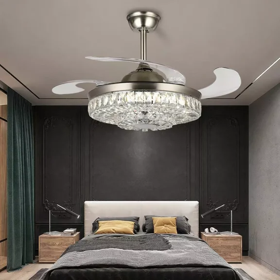 More Change 42" Bluetooth Led 7-Color Chandelier Crystal Ceiling Fan w/Remote+Music Player
