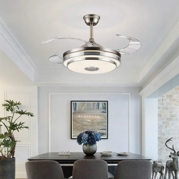 More Change 42" Invisible Ceiling Fans Smart Bluetooth Chandelier with LED Light Speaker