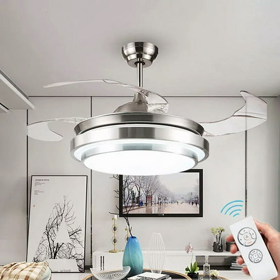 More Change 42" Modern Retractable LED Chandelier 6-Speed Inverter Reversible Ceiliing Fans