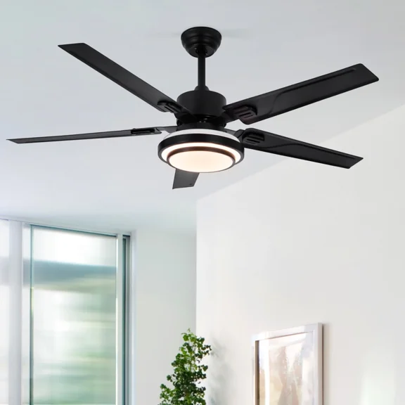 More Change 52" Industrial Metal 5 Blades Ceiling Fan Remote Chandelier w/ 3-Color LED Light