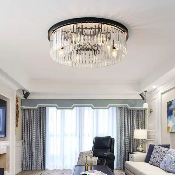More Change Crystal Round Chandelier Luxury Home Lighting Flush Mounted Ceiling Lamp Fixture
