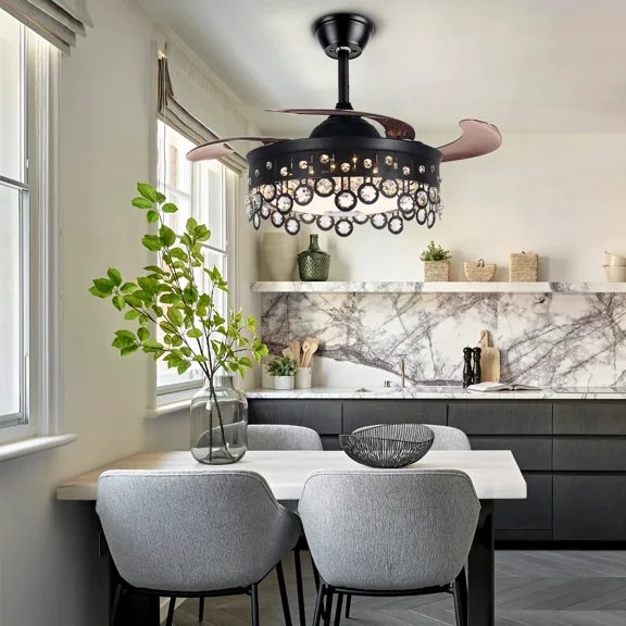 More Change LED Crystal Fandelier with Bluetooth Speaker Modern Ceiling Fan with Remote 42"