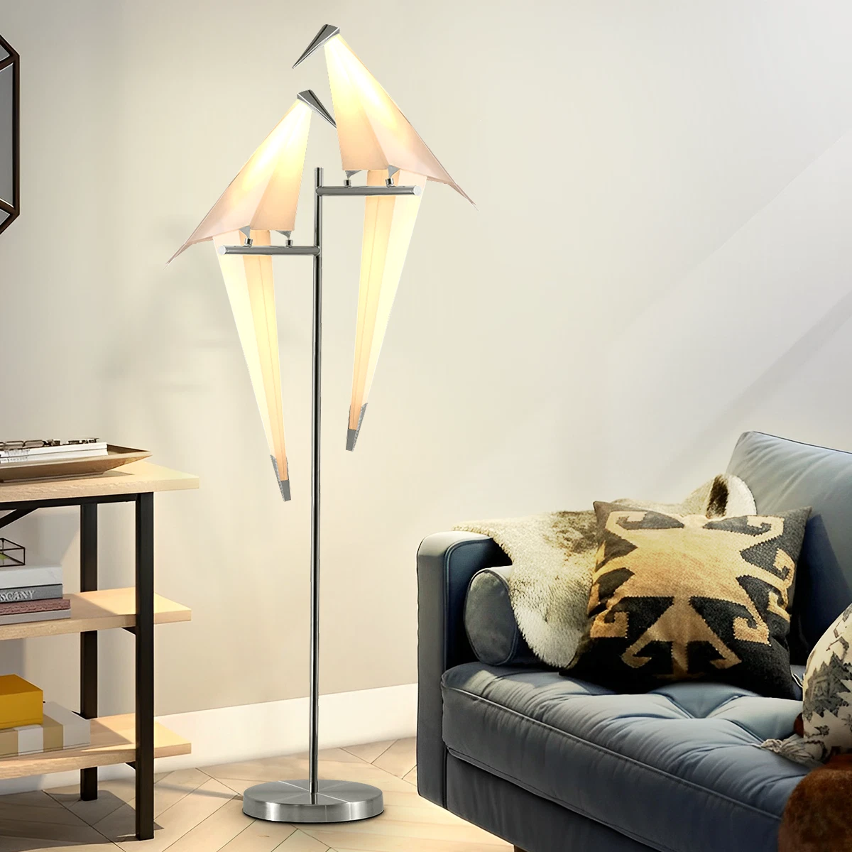 More Change Silver Iron Bird Floor Lamp Standing Origami Double Crane ...