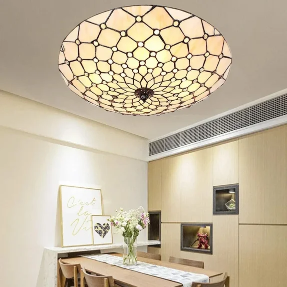 More Change Tiffany Style Ceiling Chandelier Light Flush Mount Lamp Fixtures Stained Glass Decor