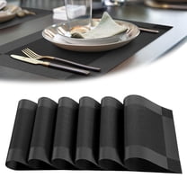 More Décor Dining Table Placemats Washable Heat PVC Vinyl Table Mats For Dining Room And Kitchen Anti Slip Set Of 6 Black