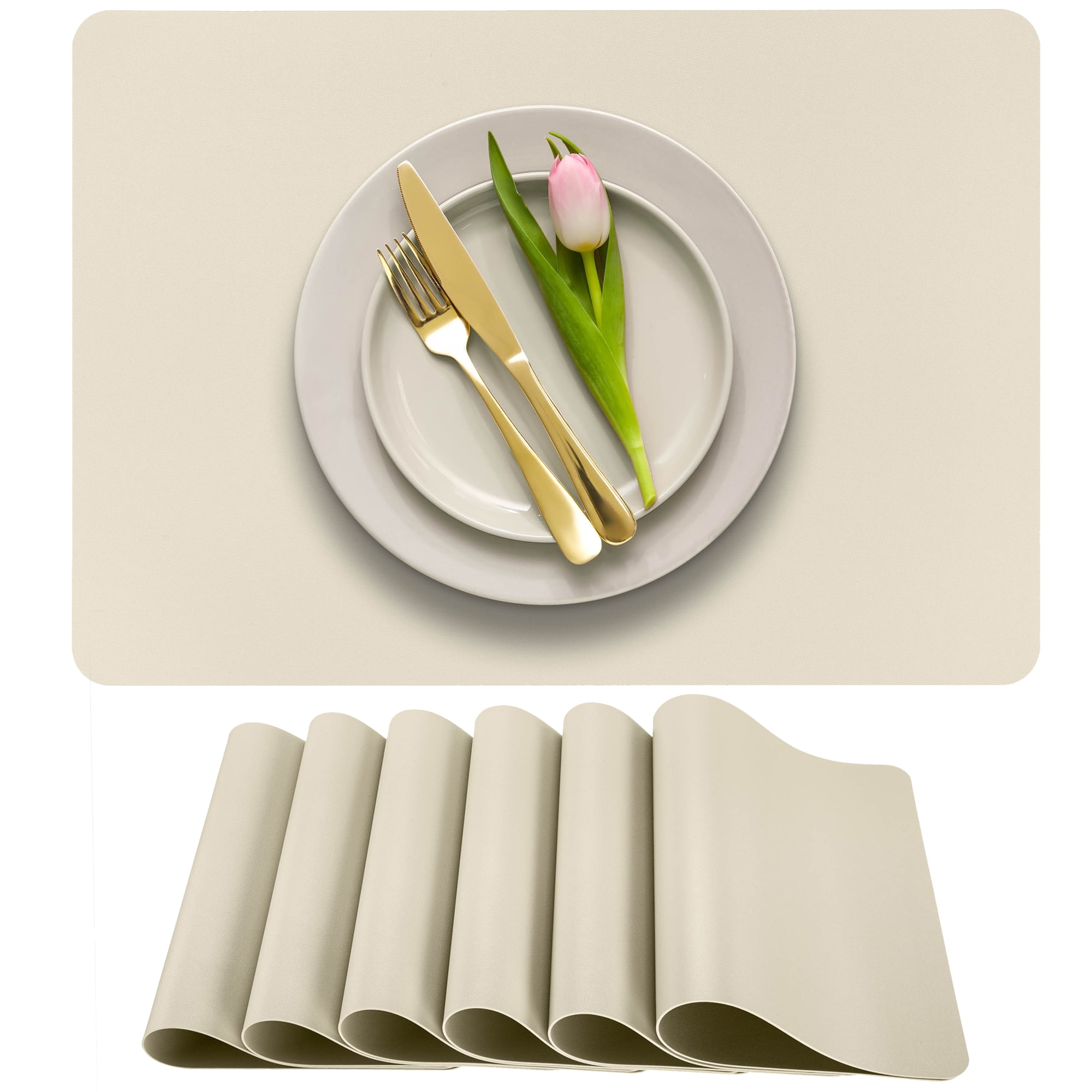 More Décor Faux Leather Placemats for Dining and Kitchen Table - Stain ...