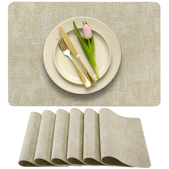 More Décor Faux Leather Placemats for Dining and Kitchen Table - Stain and Heat Resistant, Non Slip, Wipeable, Washable - Set of 4 - Beige