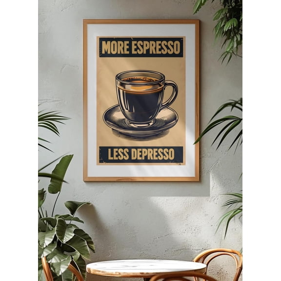 More Espresso Less Depresso Rustic Wooden Decor Coffee Lovers, Unframed Paper Print Size 8x12