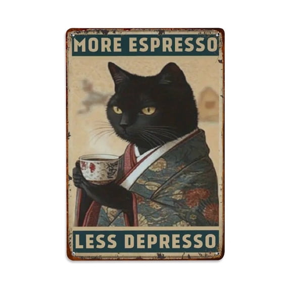 More Espresso, Less Depresso Tin Sign Vintage Metal Sign Office Living Room Bar Coffee Wall Art Decor 8x12inch