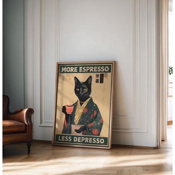More Espresso Less Depresso Wall Art Print, Unframed Paper Poster 8x10in