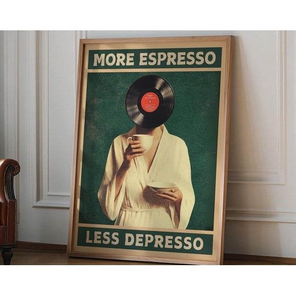 More Espresso Less Depresso Wall Art Print, Unframed Paper Poster 8x10in