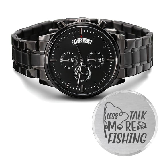 More Fishing Engraved Multifunction Fishing Men's Watch Stainless Steel Chronograph W Copper Dial