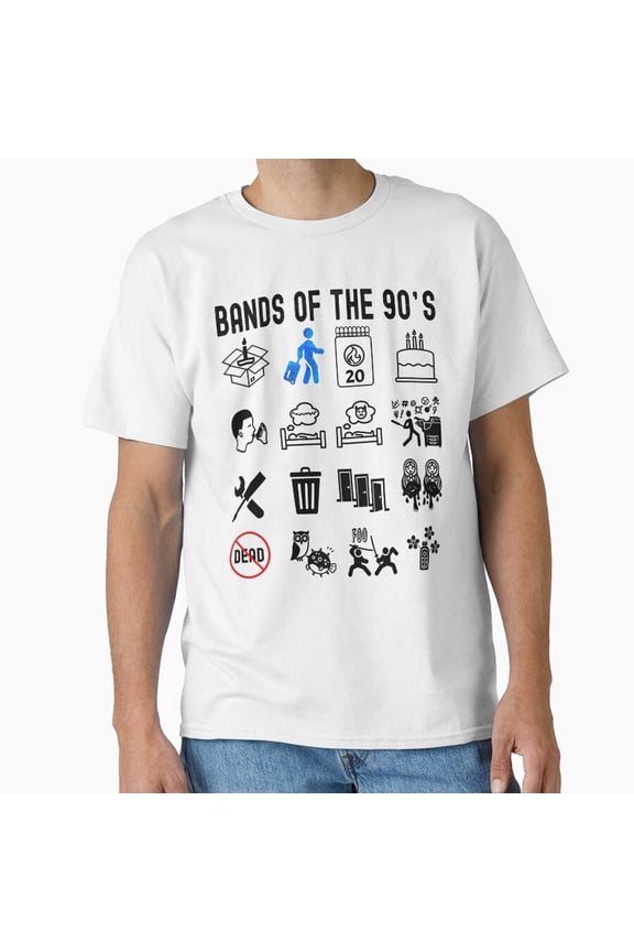 More Iconic 90s Alt Rock Band Icons Black Text Fandom Grid Compilation T-Shirt