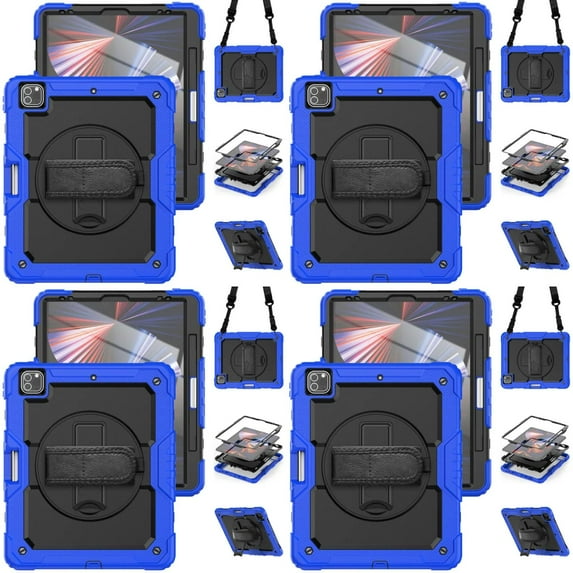 Pre-Owned JNZOLIJ Black Shockproof Protective Shell Tablet Cover Stand Case for Air 4 5 10.9 10th Gen - Adjustable Strap and PET Screen Protector - Compatible with Pro 11 12.9 inch M2 Tablets 2022