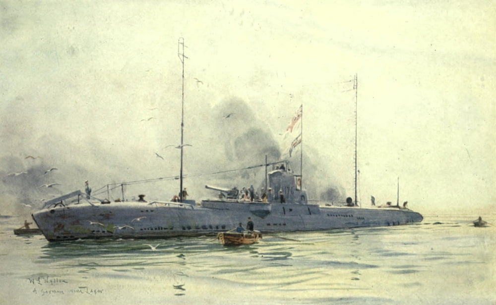 More Sea-fights of the Great War 1919 A German mine-layer Canvas Art - William Wyllie (18 x 24)