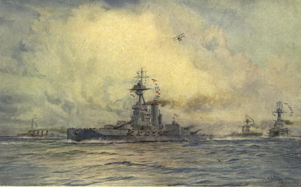 More Sea-fights of the Great War 1919 Benbow with sister battleships Canvas Art - William Wyllie (18 x 24)