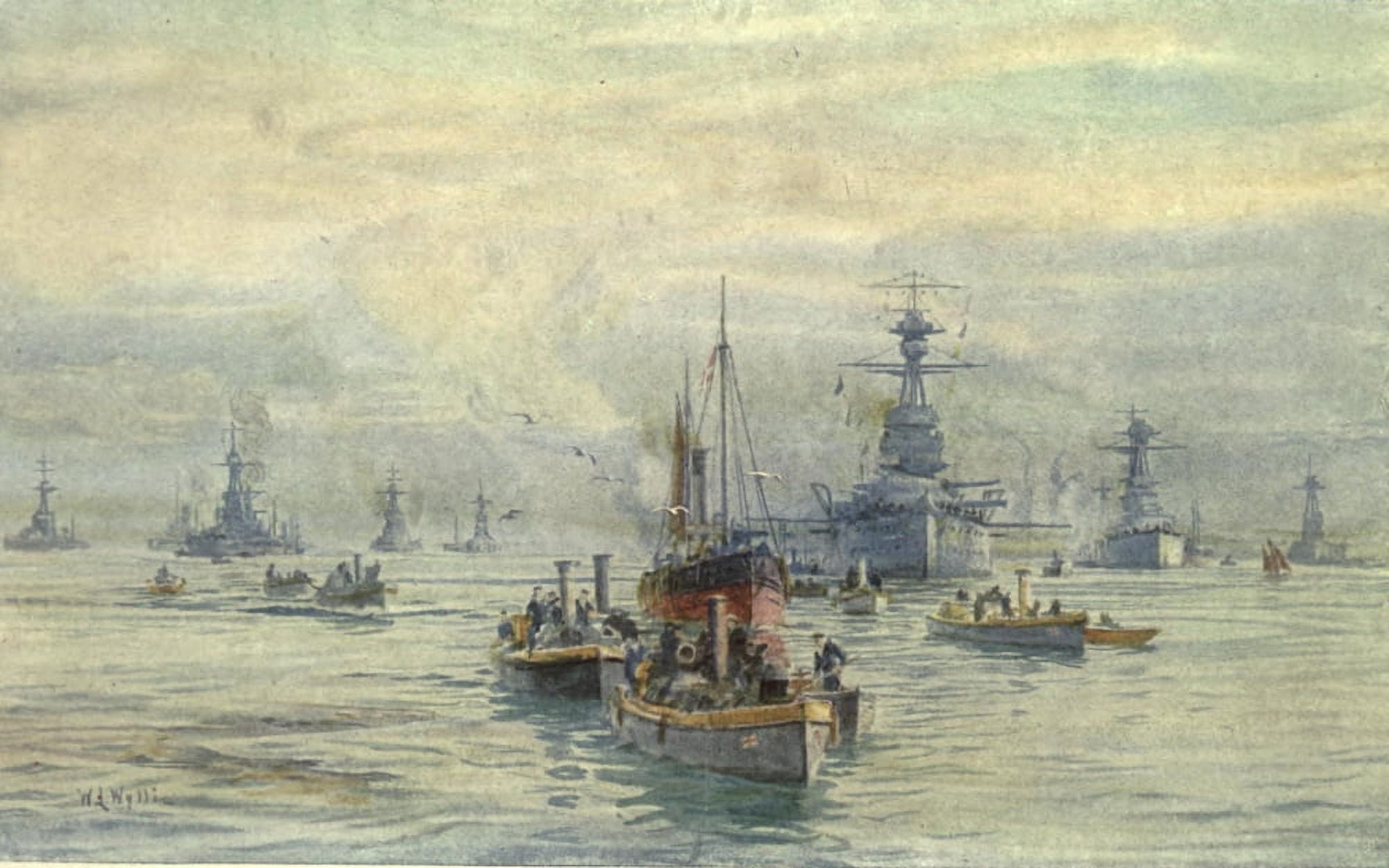 More Sea-fights of the Great War 1919 Boats in Scapa Flow Canvas Art - William Wyllie (18 x 24)