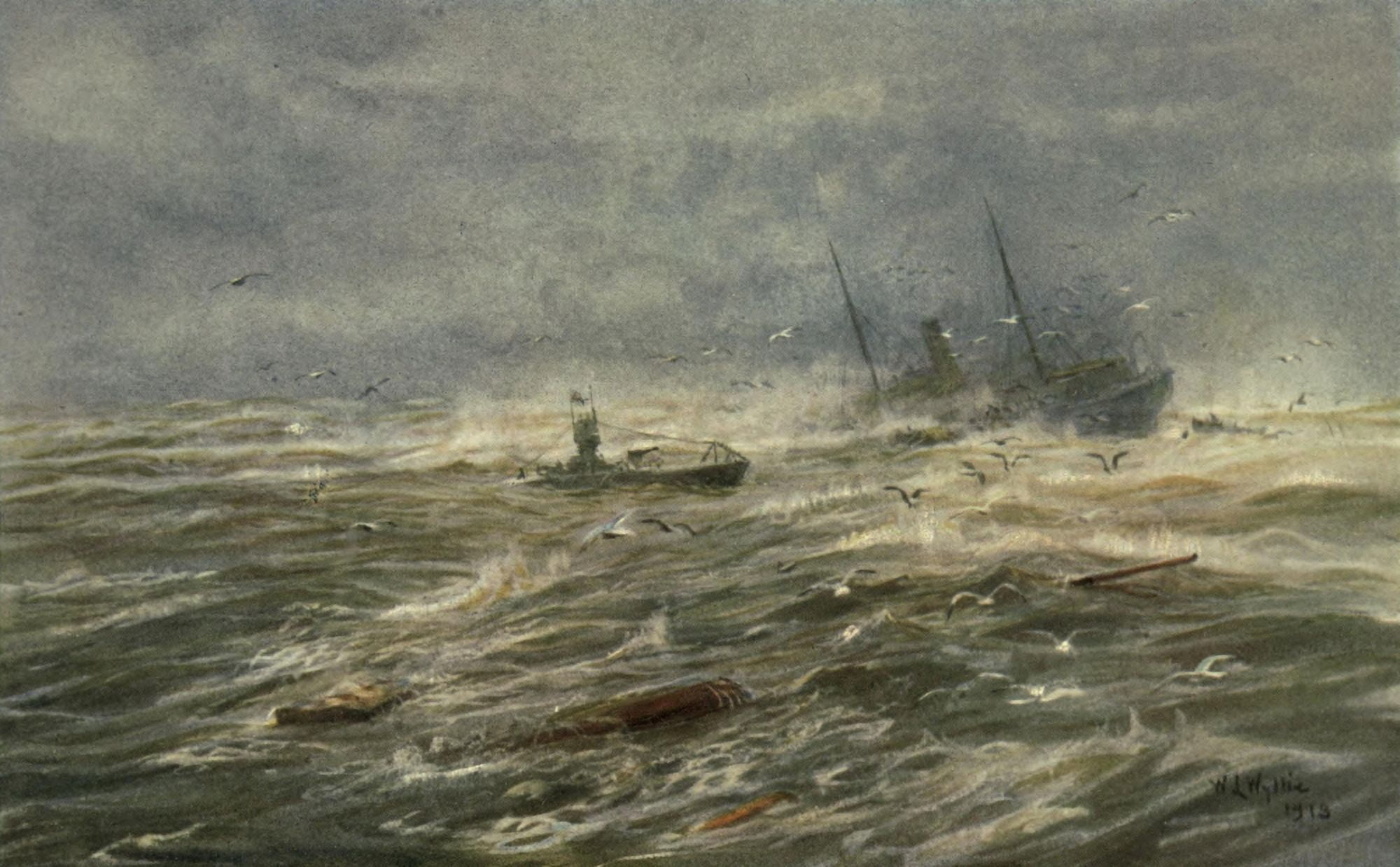 More Sea-fights of the Great War 1919 The Brutal Hun Canvas Art - William Wyllie (18 x 24)